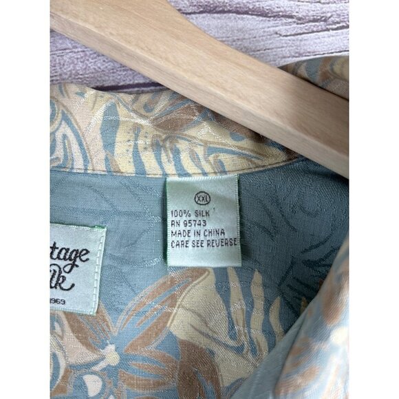 Vintage Silk Light Green 100% Silk Floral Print Hawaiian Shirt  Size XX-Large - Picture 7 of 8